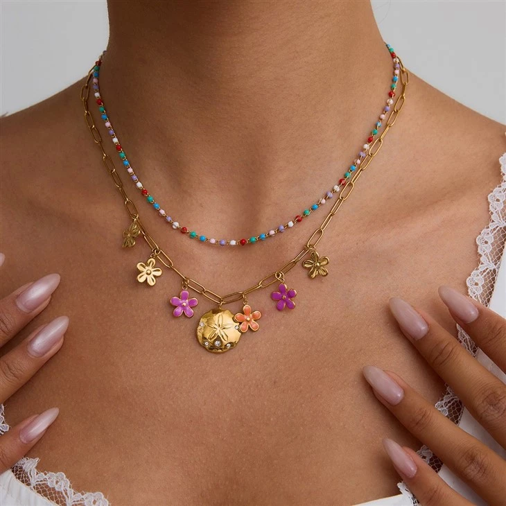 Paperclip Necklace With Flower Charm