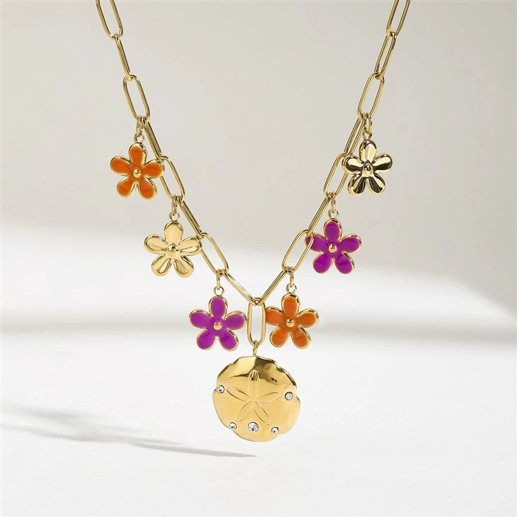 Paperclip Necklace With Flower Charm