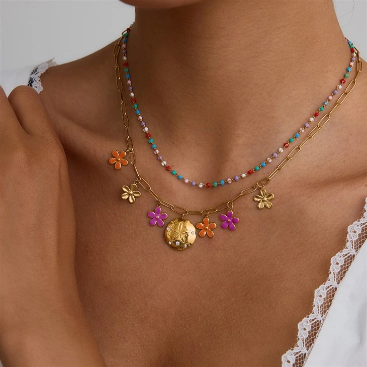 Paperclip Necklace With Flower Charm