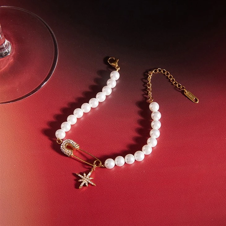 Zircon Safety Pin Pearl Bracelet price